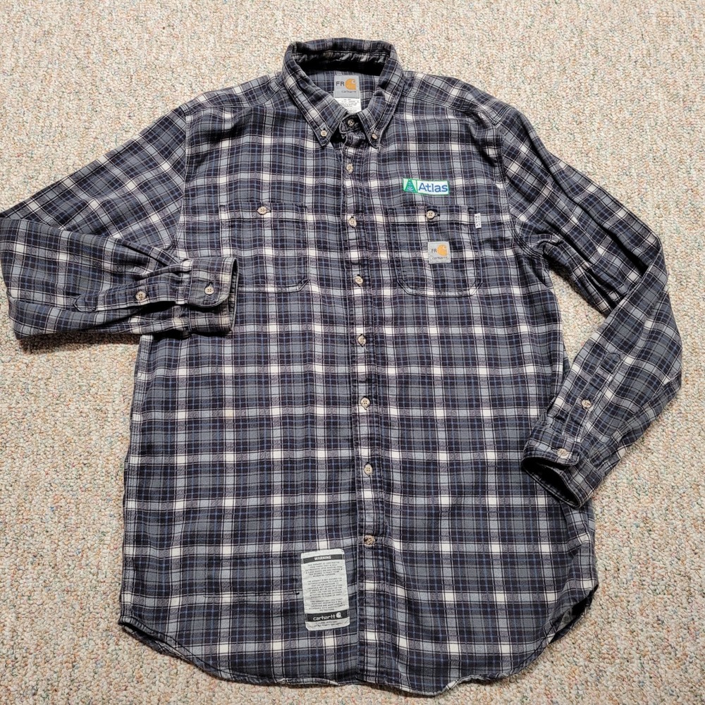 Carhartt FR Shirt Mens Large Gray Plaid Flame Resistant CAT 2 Workwear Atlas